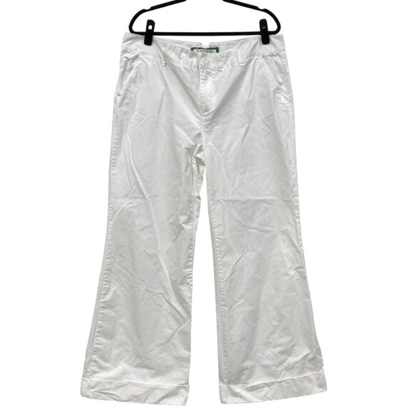 Old Navy Cotton White Sailor Pants, Sz 16, Mid-Rise Wide Leg Cuffs NEW Tiny Flaw - Picture 1 of 11